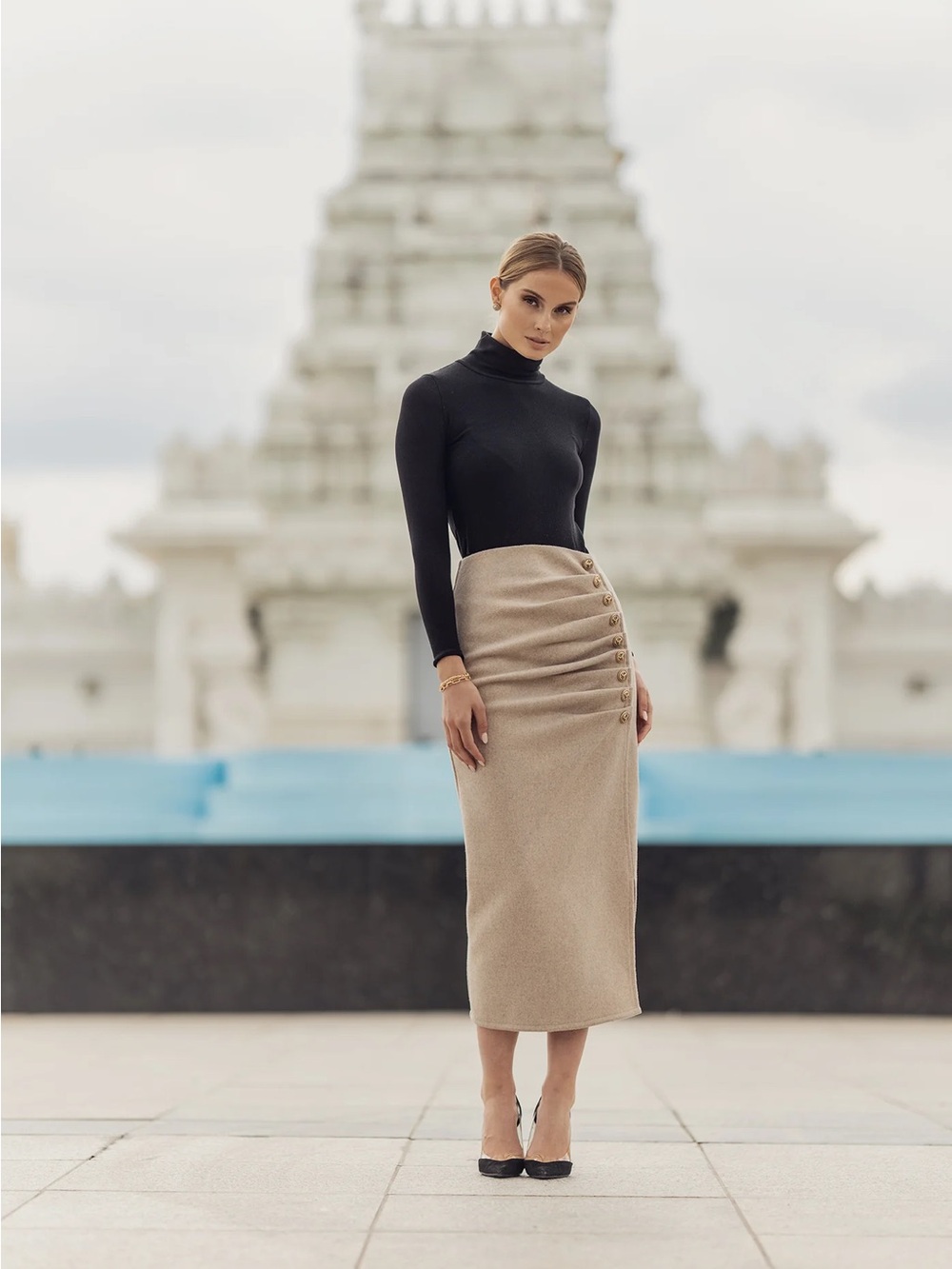 Ellie Makir Wool Midi Skirt
